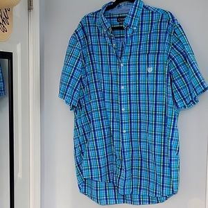 XLT mens short sleeve blue button down
